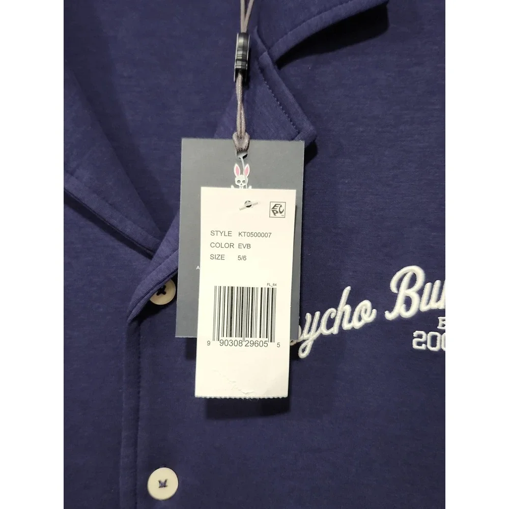 Psycho Bunny NWT Youth 5-6/Xs Button-up Short Sleeve Polo Shirt Blue Logo NEW